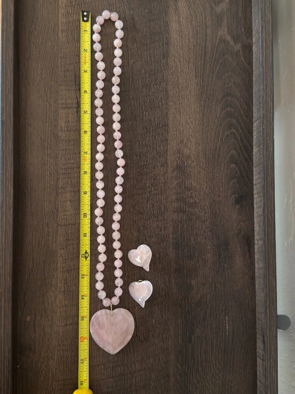 Stunning Vintage Genuine Rose Quartz Heart Necklace & Matching Earring Set